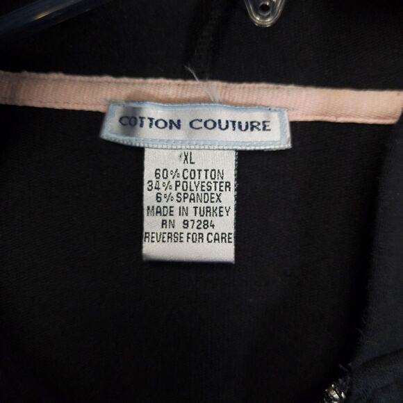 Vtg Y2K Cotton Couture Women's XL Pink Rosettes Full-Zip Black Hoodie Jacket - Picture 2 of 5